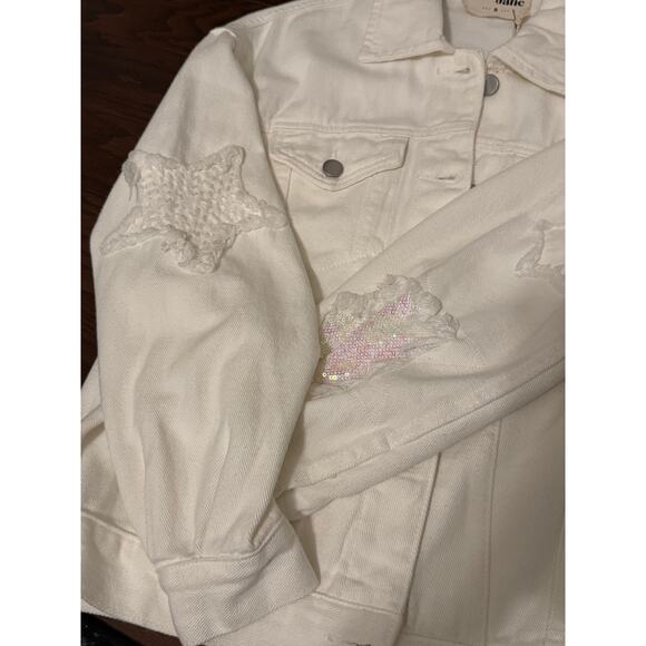 Savanna Jane star sleeve white denim jacket NWT small - Picture 13 of 13